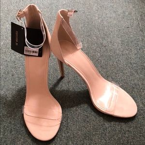 Nude high heels w/ transparent buckle & toe strap
